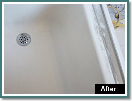 This is the same fiberglass tub/shower after we made 
a fiberglass repair. 