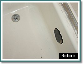 This  is a fiberglass tub/shower that has a large hole
on the inside of the tub.